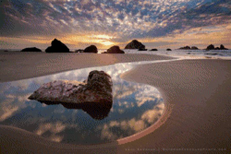 Пляж - скалы, пляж, закат, песок, море - предпросмотр