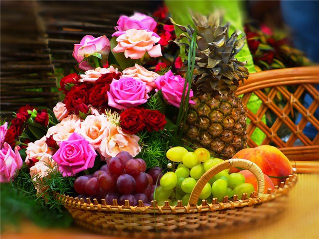 натюрморт - цветы, фрукты, натюрморт - оригинал