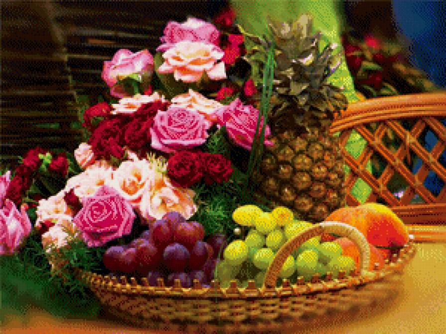 натюрморт - цветы, фрукты, натюрморт - предпросмотр