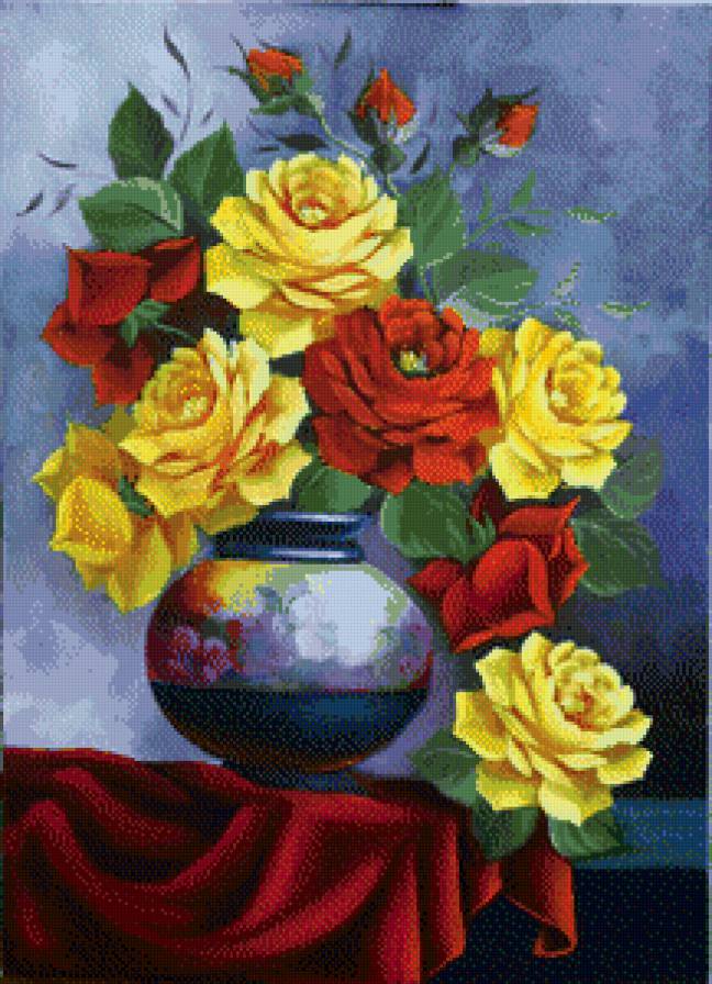 букет роз - розы, букет, ваза, цветы - предпросмотр
