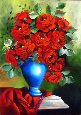 букет алых роз - букет, ваза, цветы, розы - оригинал