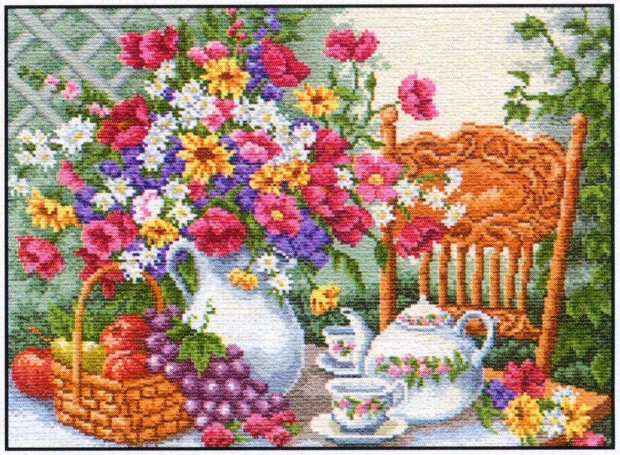 летнее чаепитие - картина, картины, цветы, натюрморт - оригинал