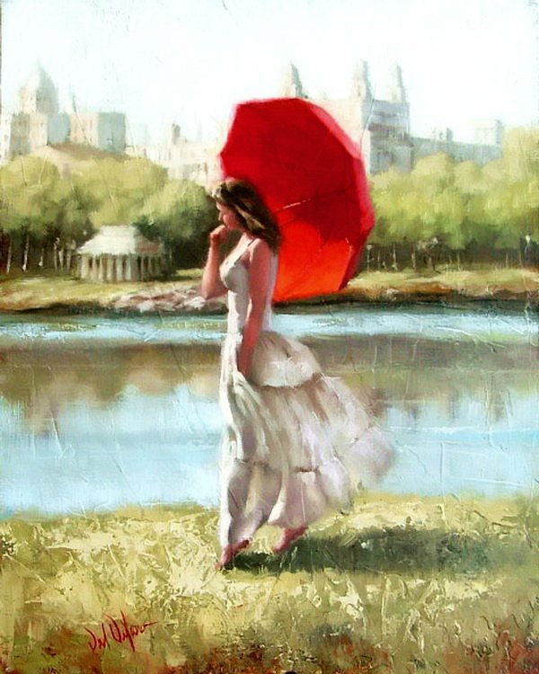 Прогулка - зонт, лето, девушка - оригинал