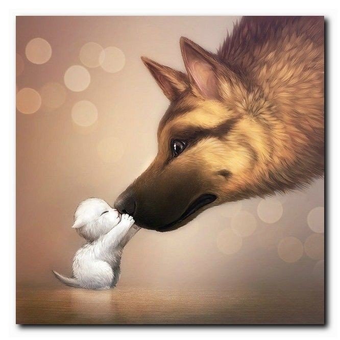 Дружба - собака и котенок. - оригинал