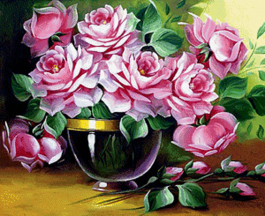 Розовый букет - розы, букет, цветы - предпросмотр