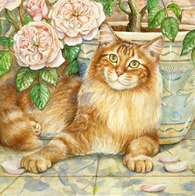 домашние любимцы - цветы, кошка - оригинал
