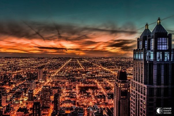 Закат в Чикаго - вечер, иллинойс, чикаго, закат - оригинал