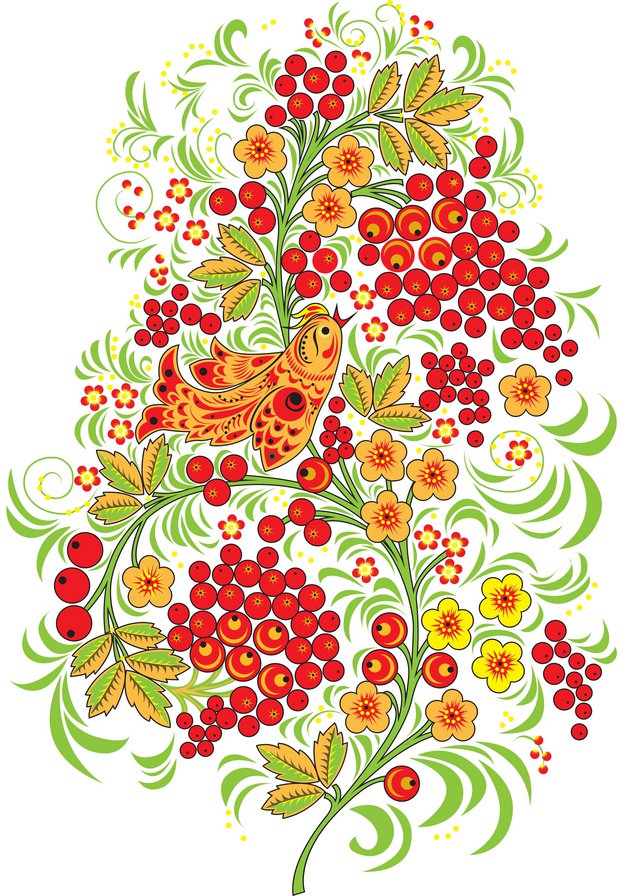 №450102 - роспись, скатерть, узоры, салфетка, ягоды, подушка, орнамент, цветы - оригинал