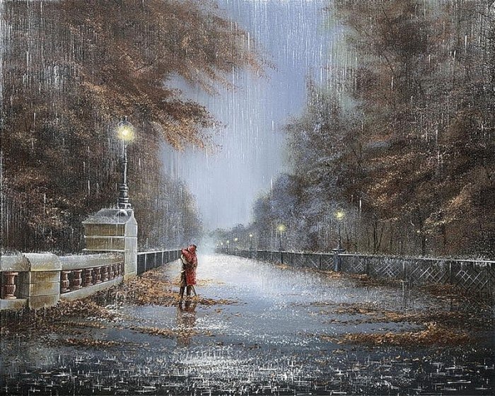 Пара под дождем - пара, пейзаж, город, любовь, романтика, дождь, улица - оригинал