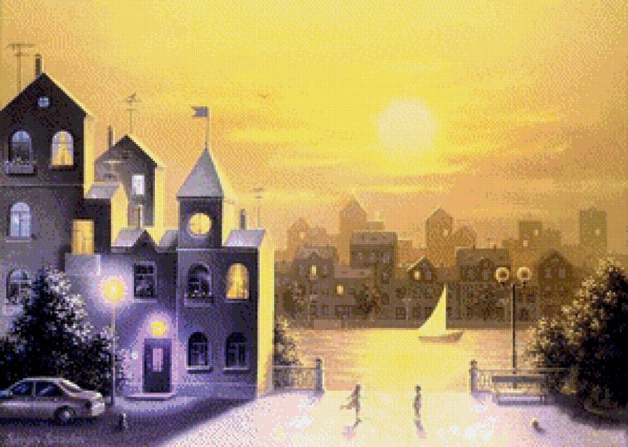 Серия "Пейзажи" - пейзаж, закат, город, люди, домик - предпросмотр