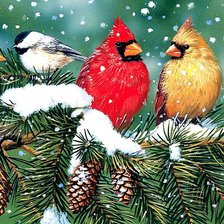 Схема вышивки «Птички под снегом»