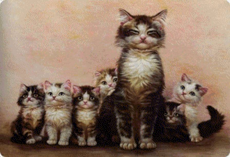 китайская маслянная живопись - коты, кошка, животные - предпросмотр
