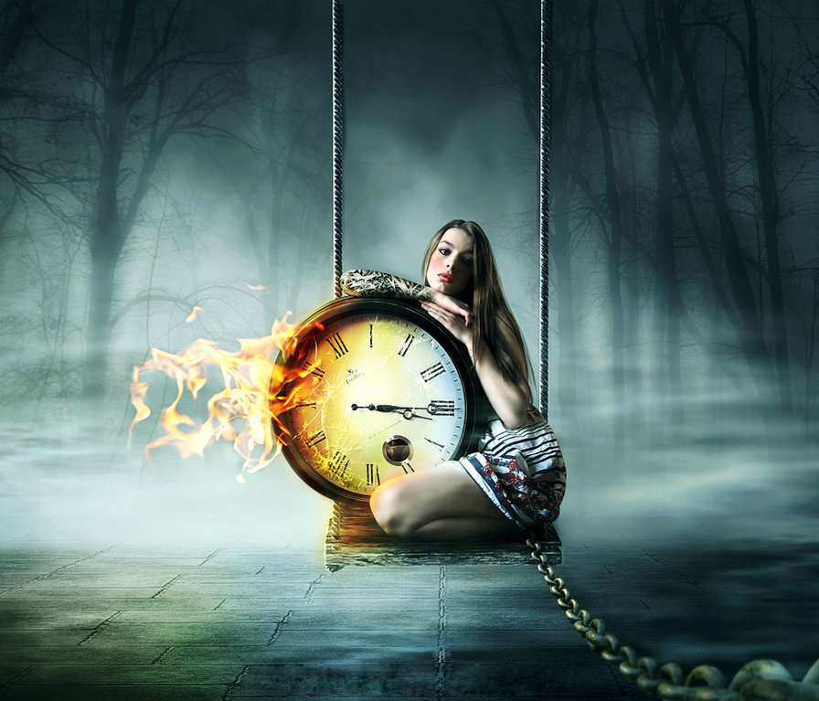 в тёмный час - девушка, часы - оригинал