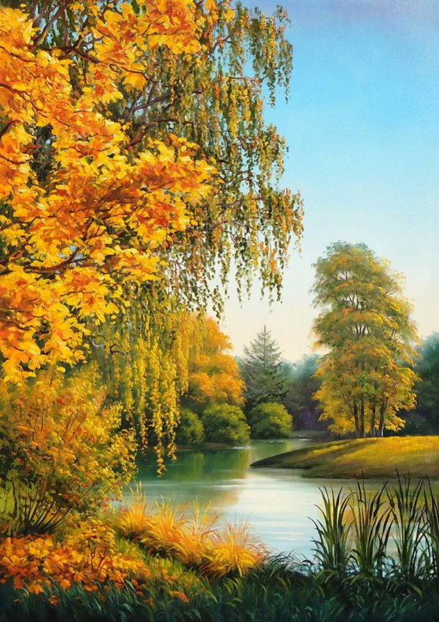 осень золотая - пейзаж, озеро, река, осень, лес - оригинал