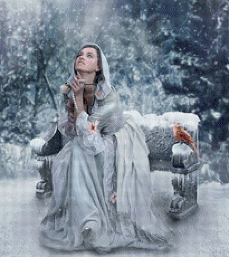 ожидание - девушка, зима, птичка - предпросмотр