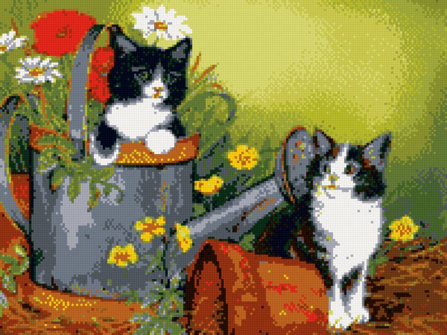 Котята с лейкой - кошки, животные - предпросмотр