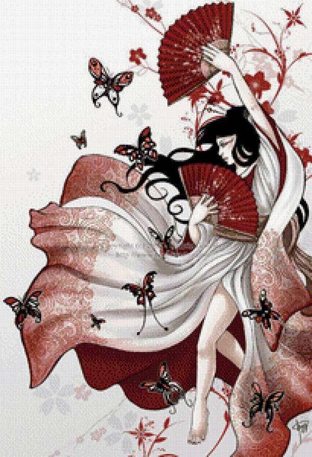 Танец с веером - азия, девушка, восток, веер - предпросмотр