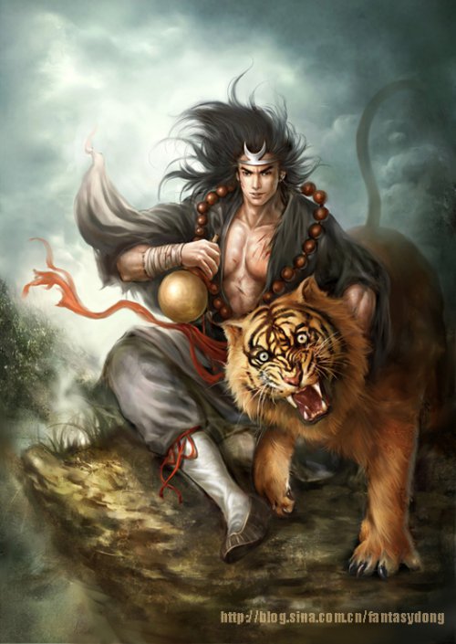 Парень с тигром - парень, азия, фэнтези, восток - оригинал