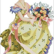 Оригинал схемы вышивки «девушка в желтом с букетом» (№452970)