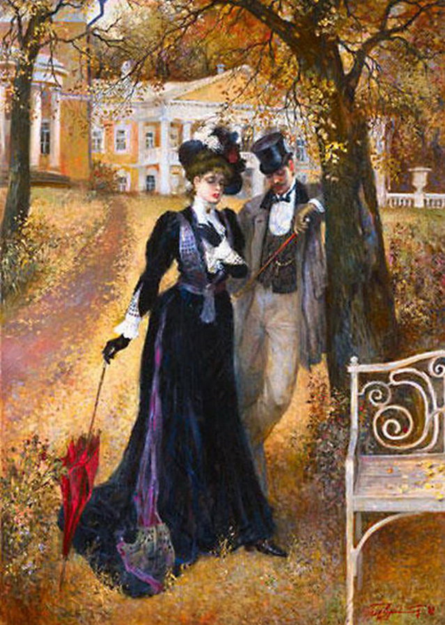 СЕРИЯ "ДВОРЯНСКАЯ УСАДЬБА". ОСЕНЬ... - беседа, осень, аллея, пара, скамейка, прогулка, желтые листья - оригинал