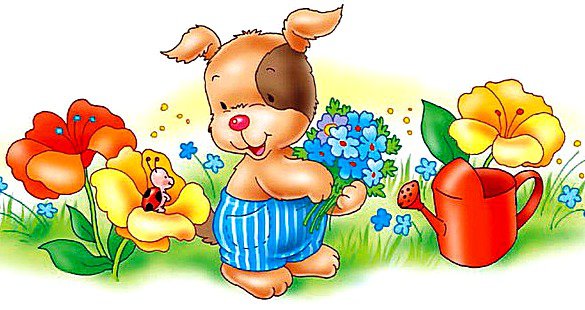 Цветовод - букашки, букет, цветы, щенок - оригинал