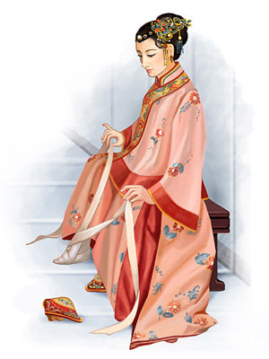 Культура древнего Китая.Девушка бинтующая ножку - девушка, восток, азия - оригинал