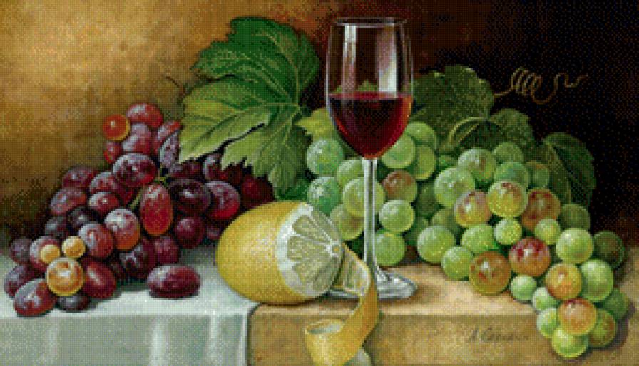 натюрморт с виноградом - виноград, фрукты - предпросмотр