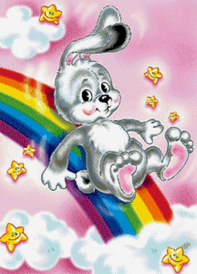 Радужное лето - зайчик, звезды, лето, рагуга, облака - предпросмотр