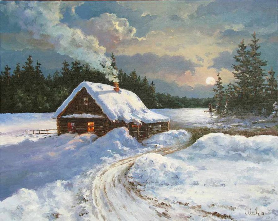 Зимняя ночь - зима, зимний пейзаж, ночной пейзаж - оригинал