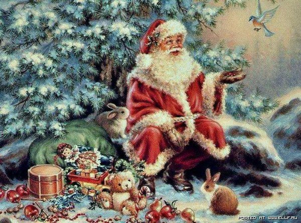 Дед Мороз - елка. новый год, зима, зайцы - оригинал