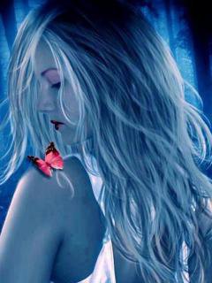 девушка в синем - девушка, бабочка - оригинал