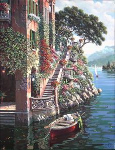 домик на реке - дом, река, лодка - оригинал