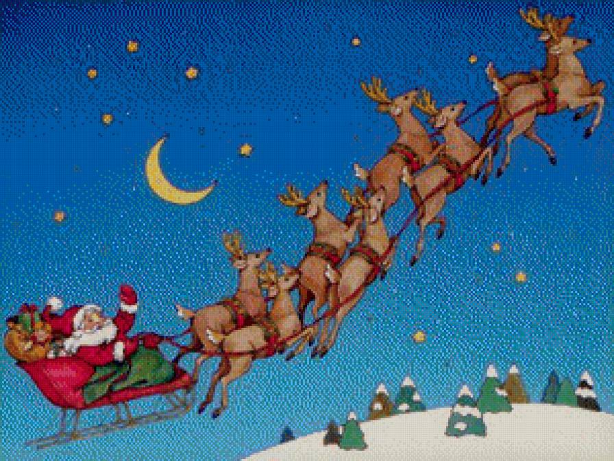 Новый год - месяц, олени, дед мороз, рождество, зима - предпросмотр