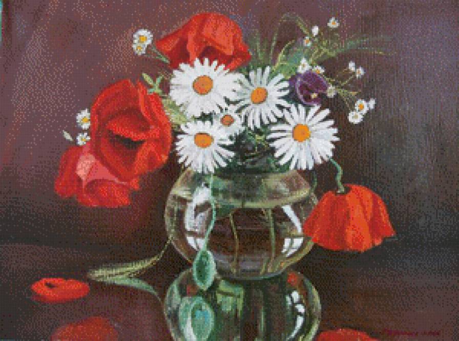 Букетик - цветы, ромашки, маки - предпросмотр