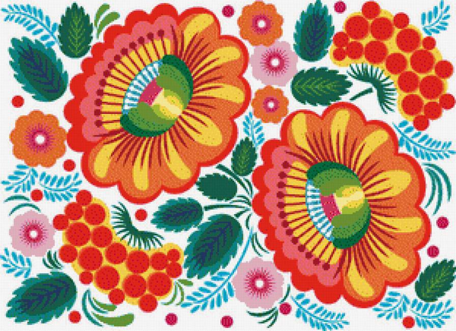 №456365 - ягоды, орнамент, подушка, роспись, цветы, узоры, салфетка, скатерть - предпросмотр