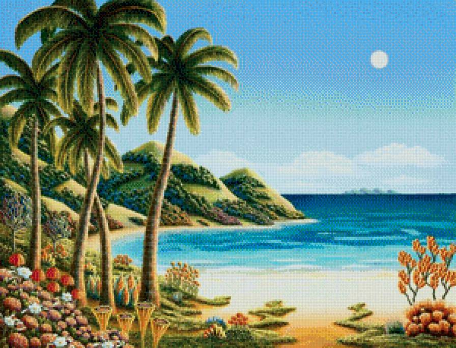 морской пейзаж - природа, деревья, вода, лето - предпросмотр