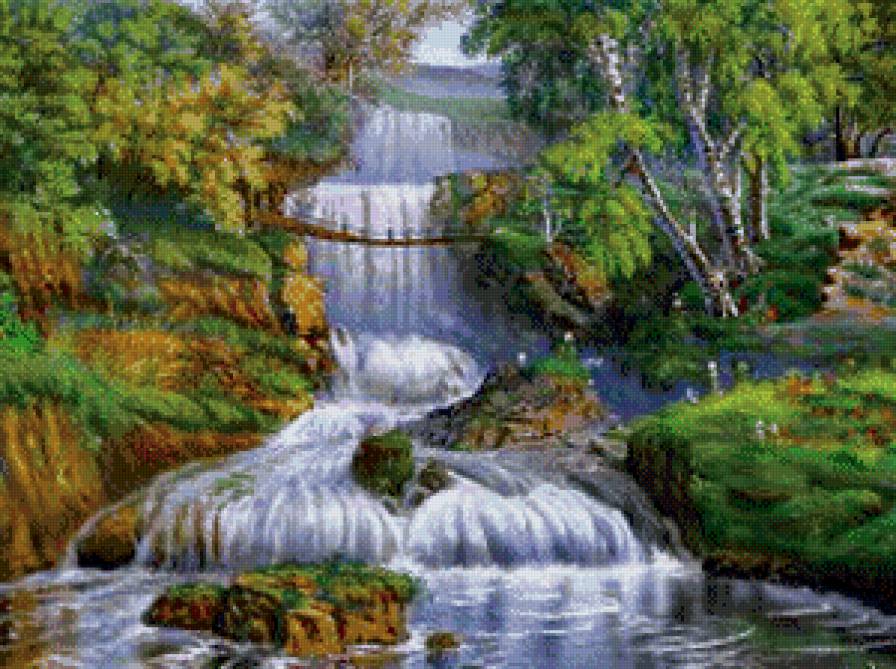 каскад - природа, каскад, пейзаж, водопад - предпросмотр