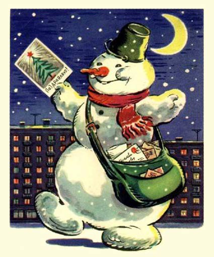 Новогодний почтальон - новый год, снеговик, ночь, зима - оригинал