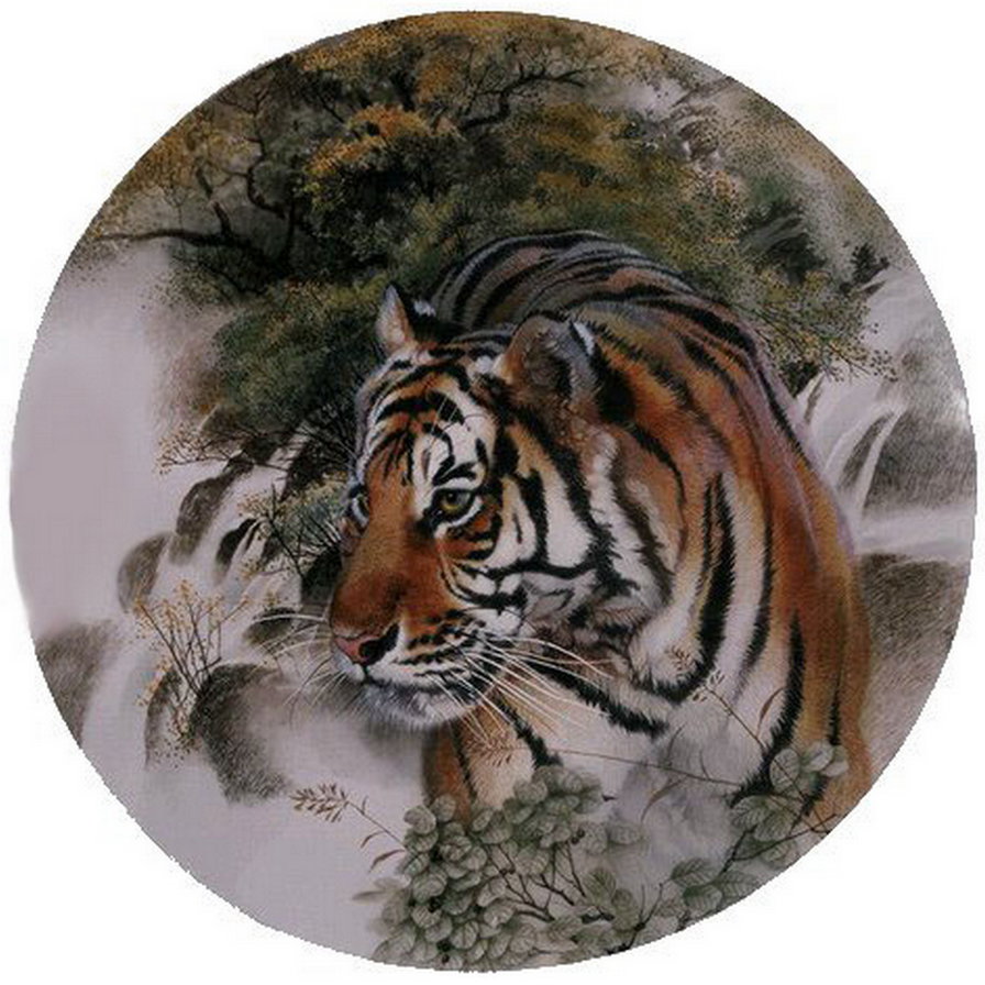тигр - хищник, картина, живопись, дерево - оригинал