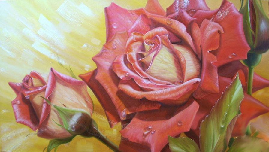 шикарная роза - бутон, цветы, живопись, розы - оригинал