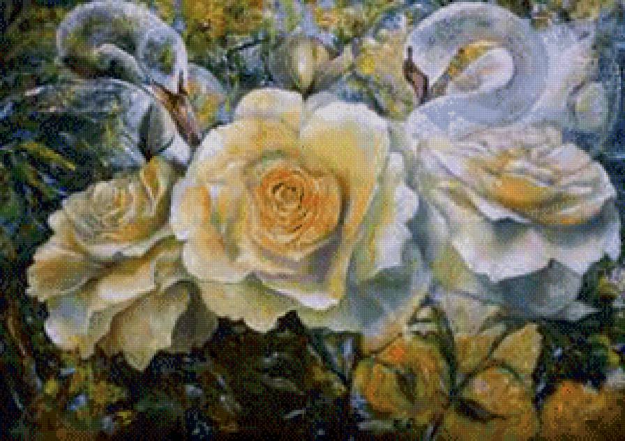 розы-лебеди - лебеди, цветы, розы, птицы, иллюзия - предпросмотр