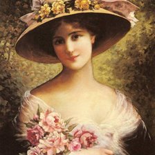 Оригинал схемы вышивки «девушка в шляпке с цветами» (№457615)