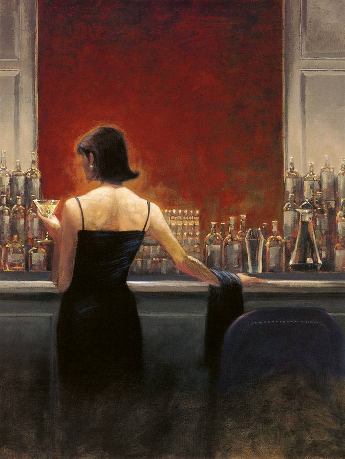 парные картины "у барной стойки" - бар, пара, бокал, женщина, живопись, вино, мужчина - оригинал