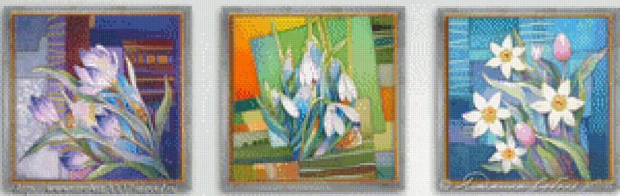 Триптих"Цветы" - абстракция, цветы, триптих - предпросмотр