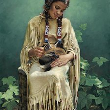 Схема вышивки «Индейская девочка с лисенком»