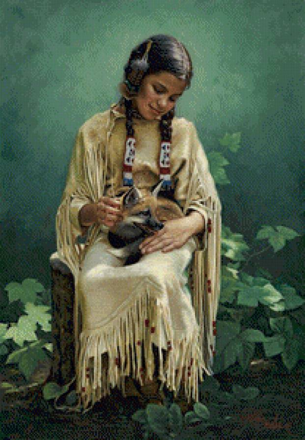 Индейская девочка с лисенком - дети, животные, девочка - предпросмотр