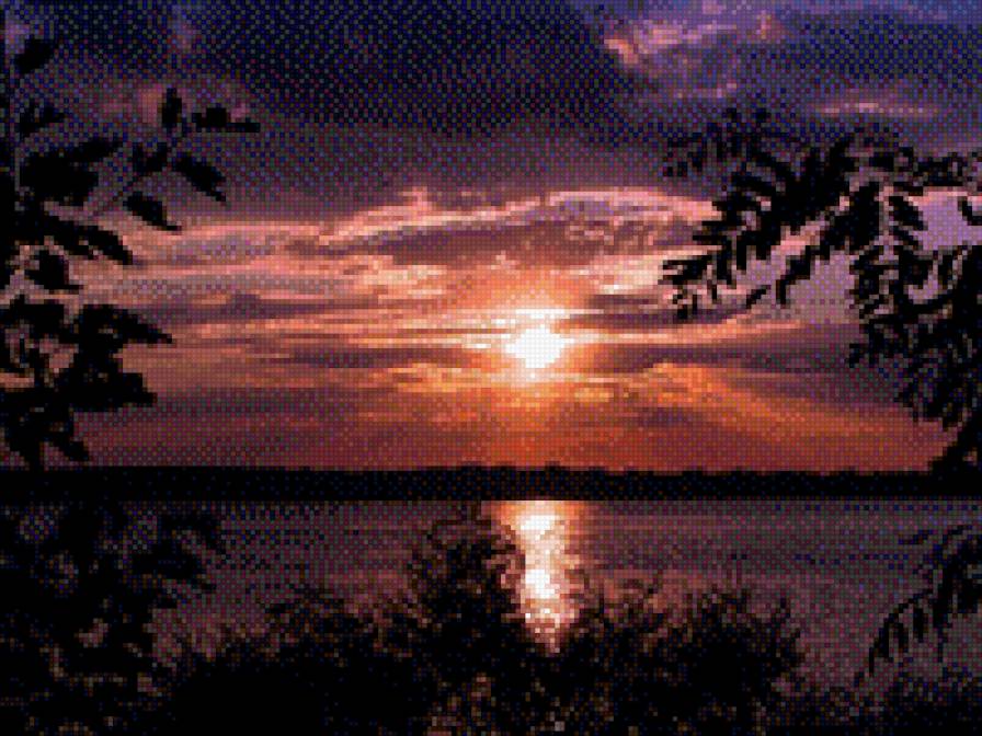 Закат - деревья, солнце, реки, природа - предпросмотр