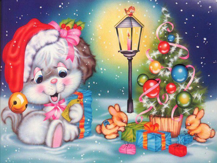 Новогодние радости - зима, ночь, зимний пейзаж, новый год, ночной пейзаж - оригинал