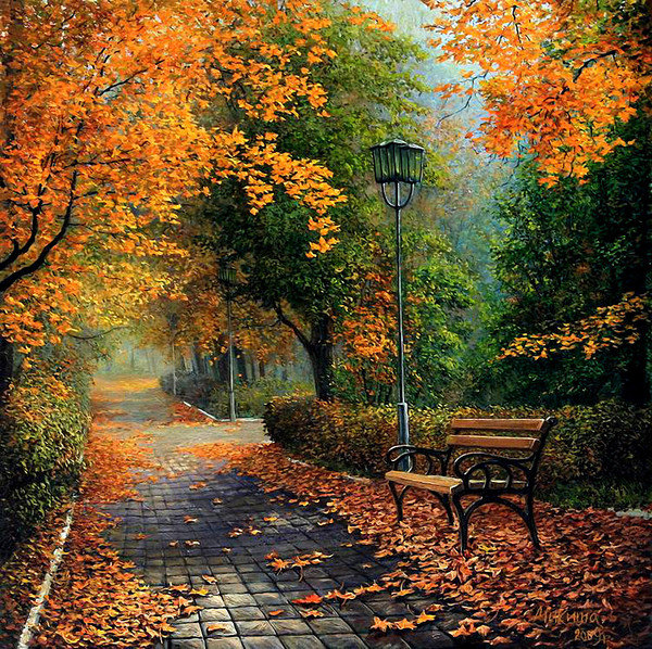 картина - пейзаж, осень, парк, природа - оригинал
