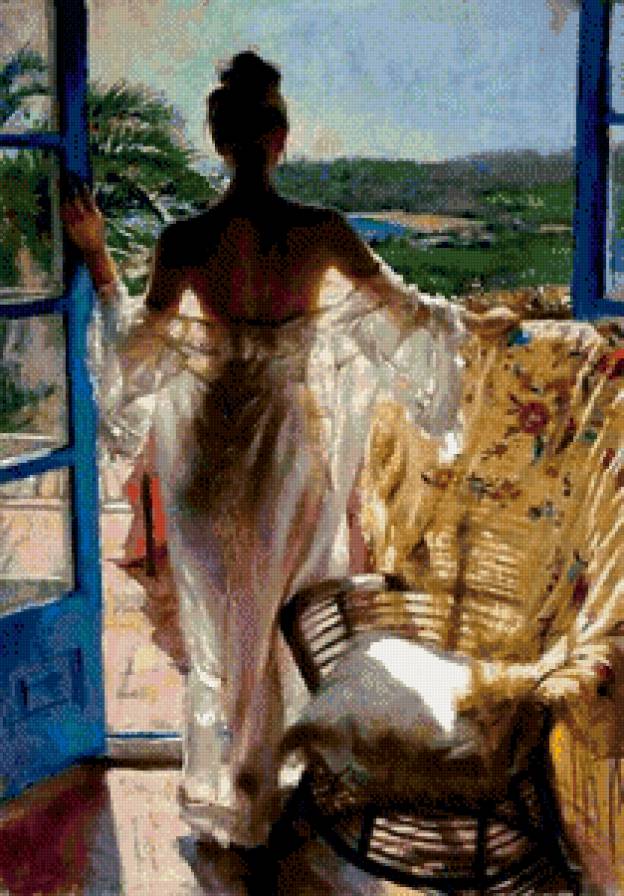 утро на веранде - утро, красавица, дама, веранда, девушка, женщина - предпросмотр